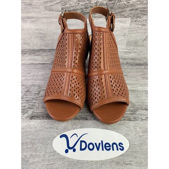 Nine West Womens Peep Toe Slingback Sandals Size 7.5M Brown Laser Cut Block Heel - Picture 5 of 5